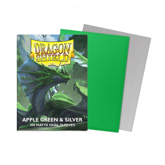 Dragon Shield: Apple Green & Silver Dual Matte Standard Sleeves - 100 Sleeves