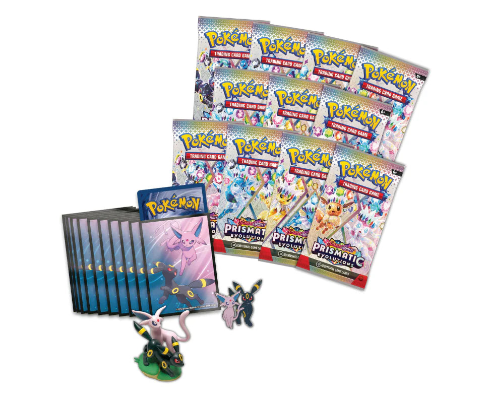 HCO EXCLUSIVE BUNDLE: Phantasmal Flames Charizard X ex UPC + Prismatic Umbreon / Espeon Figure Collection