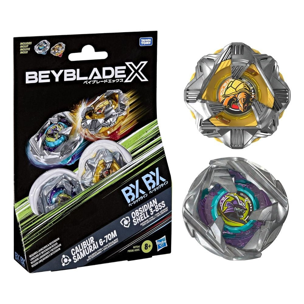 Beyblade X: Calibur Samurai 6-70m BX & Obsidian Shell 3-85S BX Takara Tomy Dual Pack